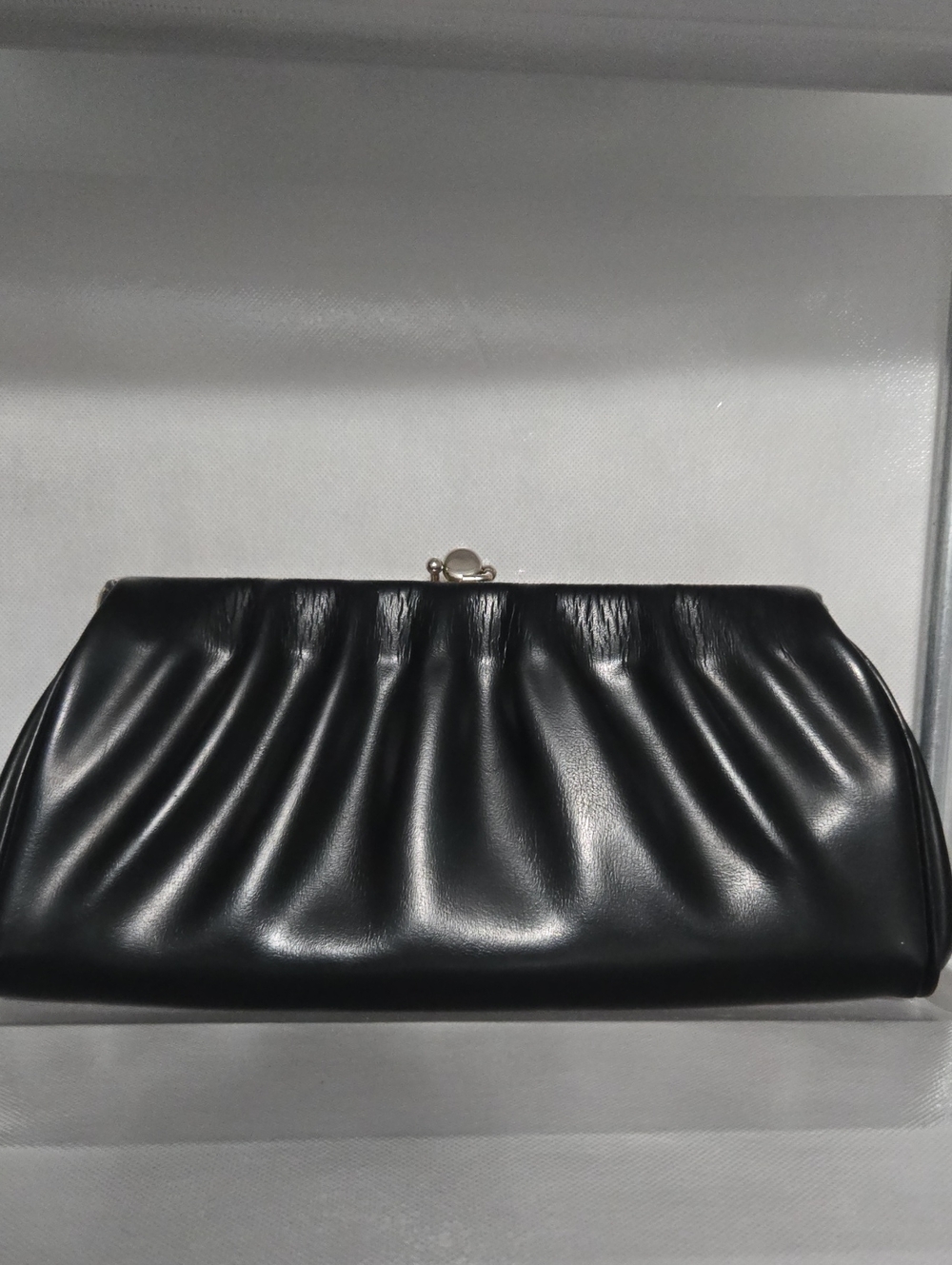 Garey Vintage Soft Gathered Frame Clutch in Black H6xW13x1